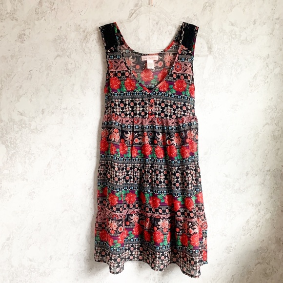 Band of Gypsies Dresses & Skirts - Band of Gypsies Red Black Floral Babydoll Dress